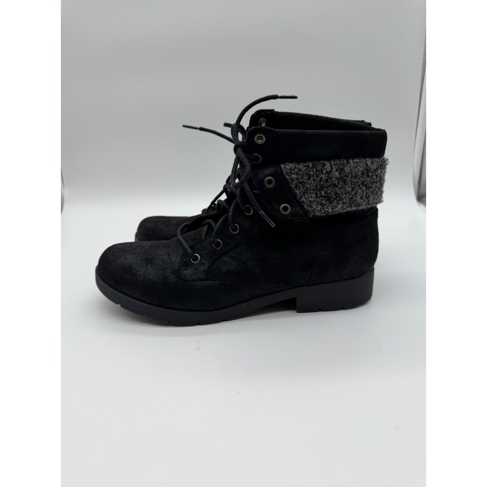 Arizona Jean Co Womens Black Combat Boots Fold Over Knit Cuff Lace Up Size 9